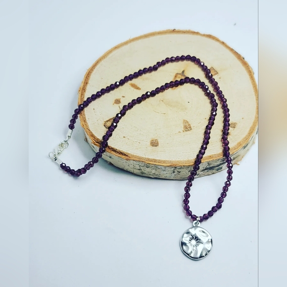 Faceted Garnet Sun Stainless steel charm necklace 3 mm - Picture 4 of 4